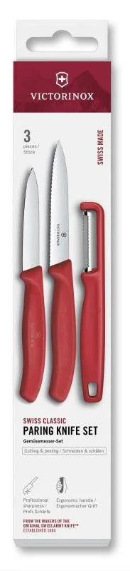 Victorinox 3pc Paring Knife Set with Peeler Red