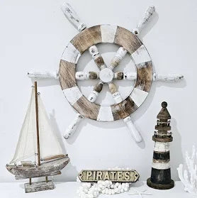 Wooden White Wash Ship Wheel Wall Art
