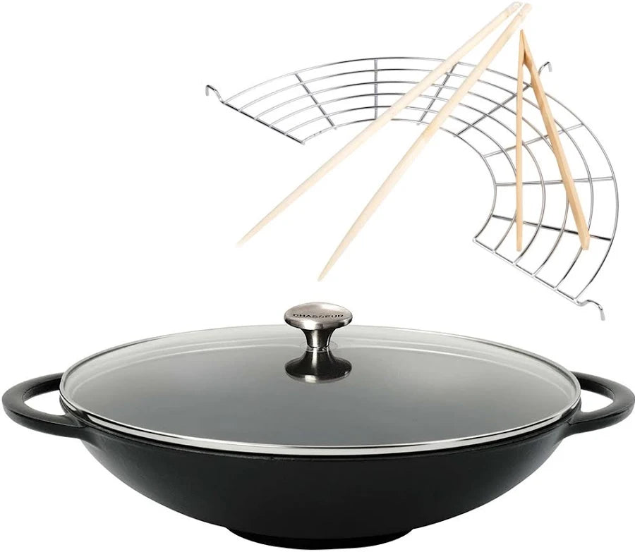 Chasseur Wok 37cm Glass Lid Black