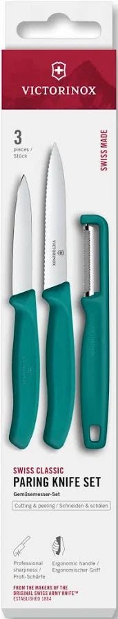 Victorinox 3pc Paring Knife Set with Peeler Green