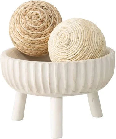 White Wooden 3 Legged Decorative Bowl