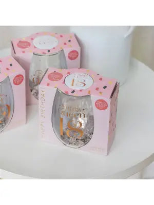 Sip Celebration 18 Glitter Stemless Glass and Badge