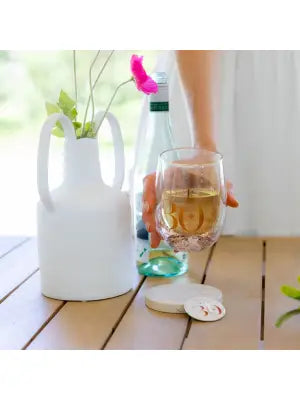 Sip Celebration 30 Glitter Stemless Glass and Badge