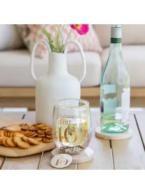 Sip Celebration 40 Glitter Stemless Glass and Badge