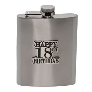 18 Badge Stainless Steel Hip Flask 18th