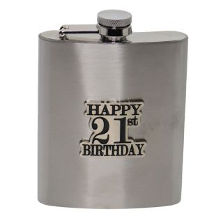 21 Badge Stainless Steel Hip Flask