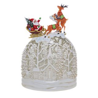 Church Scene Dome W Sleigh Water Ball Light Up